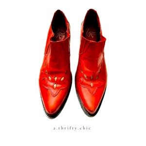 Reba Red Leather Cowgirl Ankle Boots Size 8